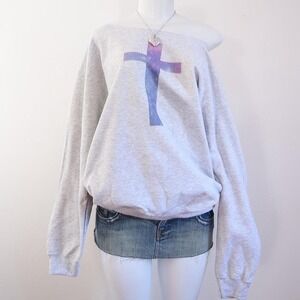 2010s galaxy cross off shoulder sweatshirt grunge tumblr grey [L]